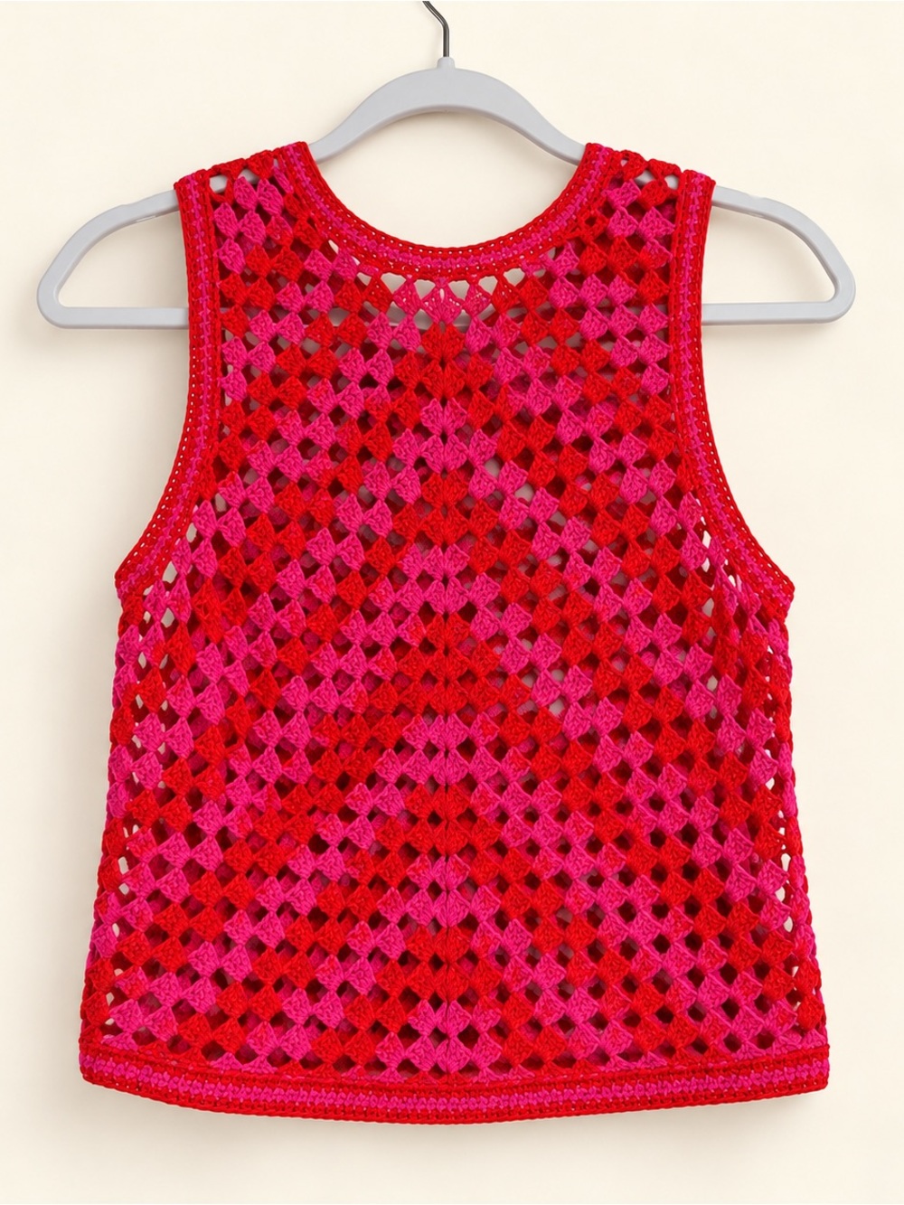 Crochet Tank Top - Pink & Red